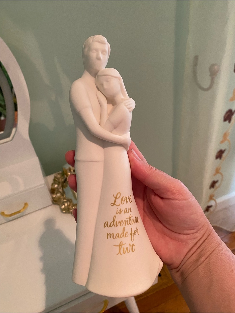 Hallmark White Wedding Couple Figurine with Gold Script